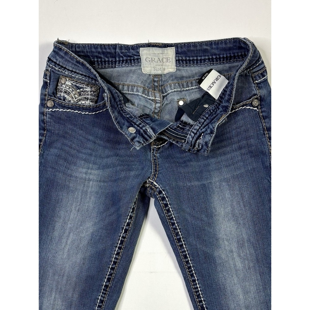 Grace in LA Jeans Women's 28 Embellished Pocket Skinny Blue Denim Y2K - Picture 11 of 14